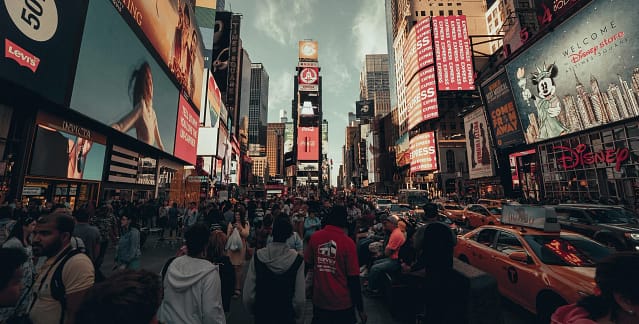 La era del histrión reflexiones sobre la locura política y la opinión pública. Foto de multitud en Nueva York.