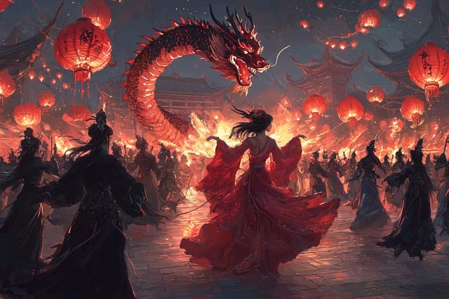 Ascenso del dragón. Festividad china con dragón.